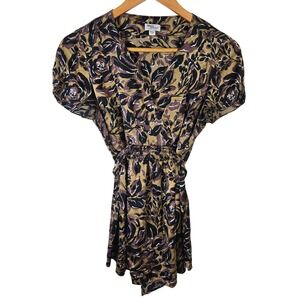 Mimi Maternity 100% Silk Floral Smocked Waist Short Sleeve Top Blouse Size S Y2K